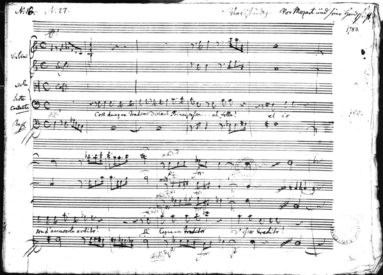 `` Cosi Dunque Tradisci ... &39;&39; ، رواية وغنية ، 1783 بواسطة فولفغانغ أماديوس موزارت
