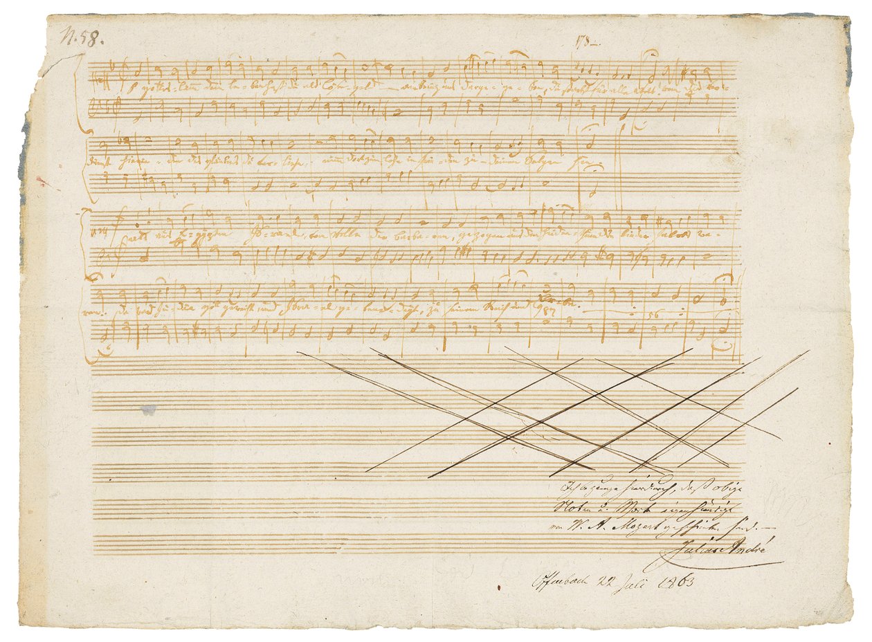 مخطوط موسيقي توقيعه ، Zwei deutsche Kirchenlieder ، K.343 بواسطة فولفغانغ أماديوس موزارت