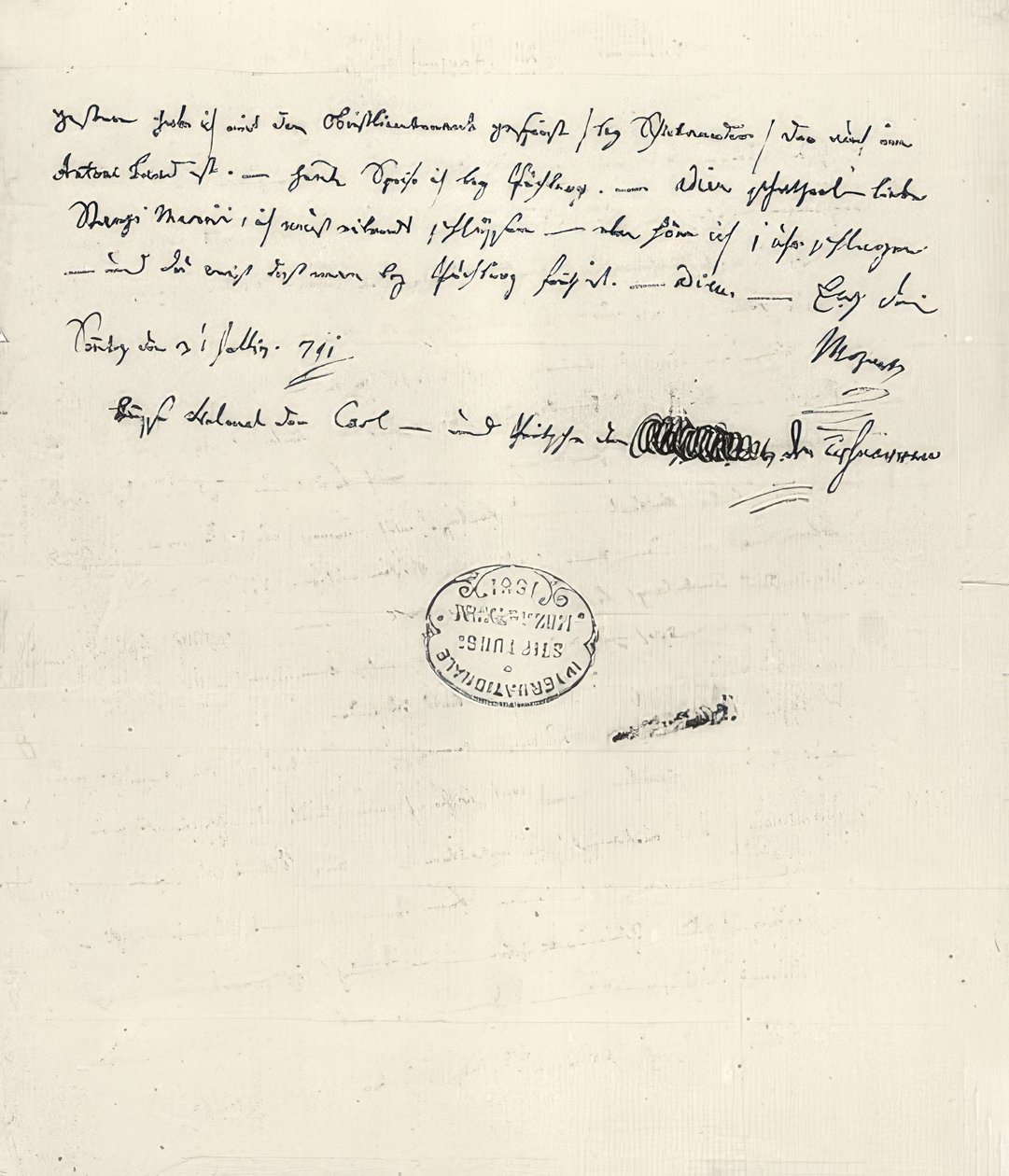 فولفجانج أماديوس موتسارت (1756-1791) مؤلف نمساوي. رسالة شخصية لزوجته كونستانز. 31 يوليو 1791 بواسطة فولفغانغ أماديوس موزارت
