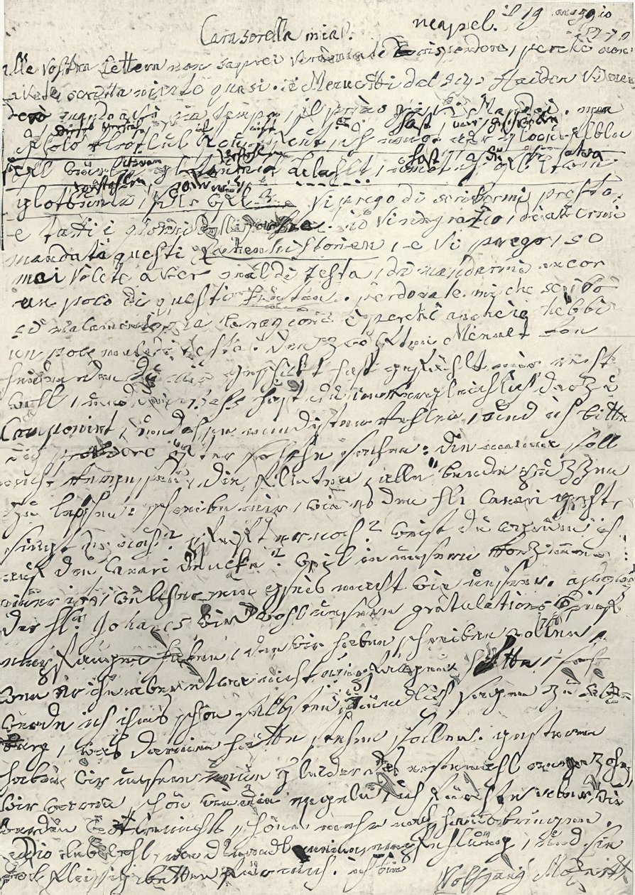 فولفجانج أماديوس موتسارت (1756-1791) مؤلف نمساوي. رسالة توقيع لأخته نانرل. نابولي 19 مارس 1770 بواسطة فولفغانغ أماديوس موزارت