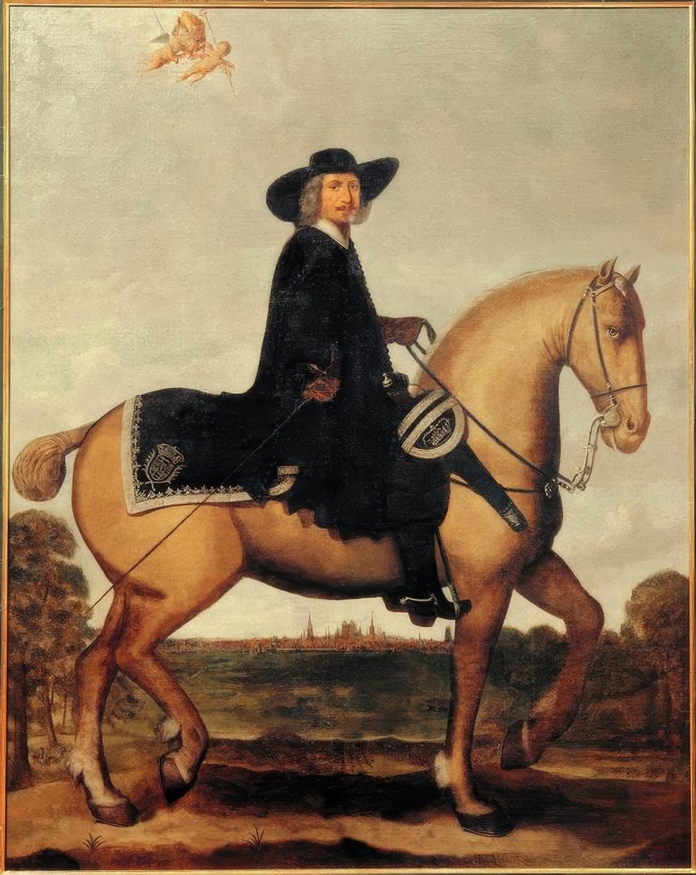 كريستوف برنهارد فون جالين على ظهور الخيل أمام صورة ظلية م بواسطة Wolfgang Heimbach