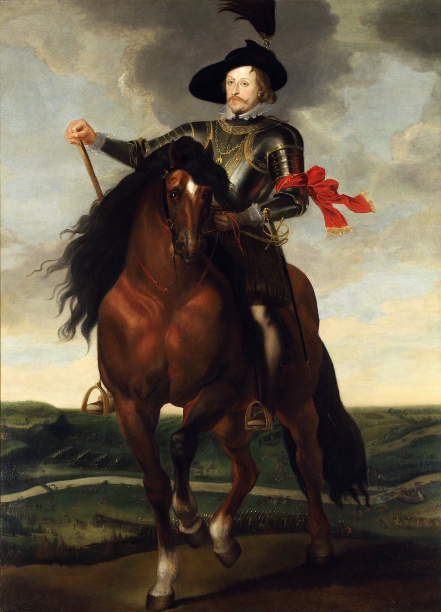 صورة الفروسية لولي العهد W Princeadysław Vasa مع معركة Khotyn في الخلفية بواسطة ورشة بيتر بول روبنز