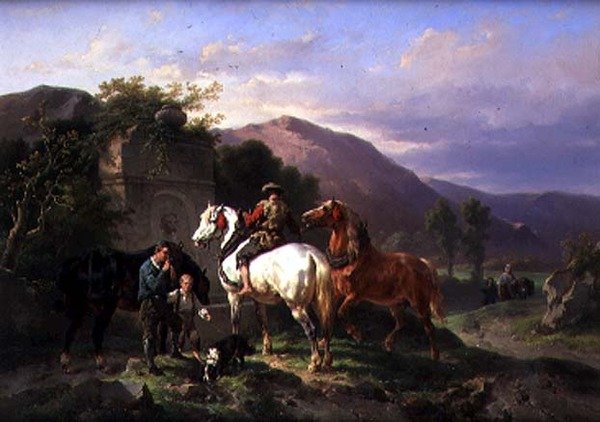 سقي الخيول (زيت على قماش) بواسطة Wouterus Verschuur