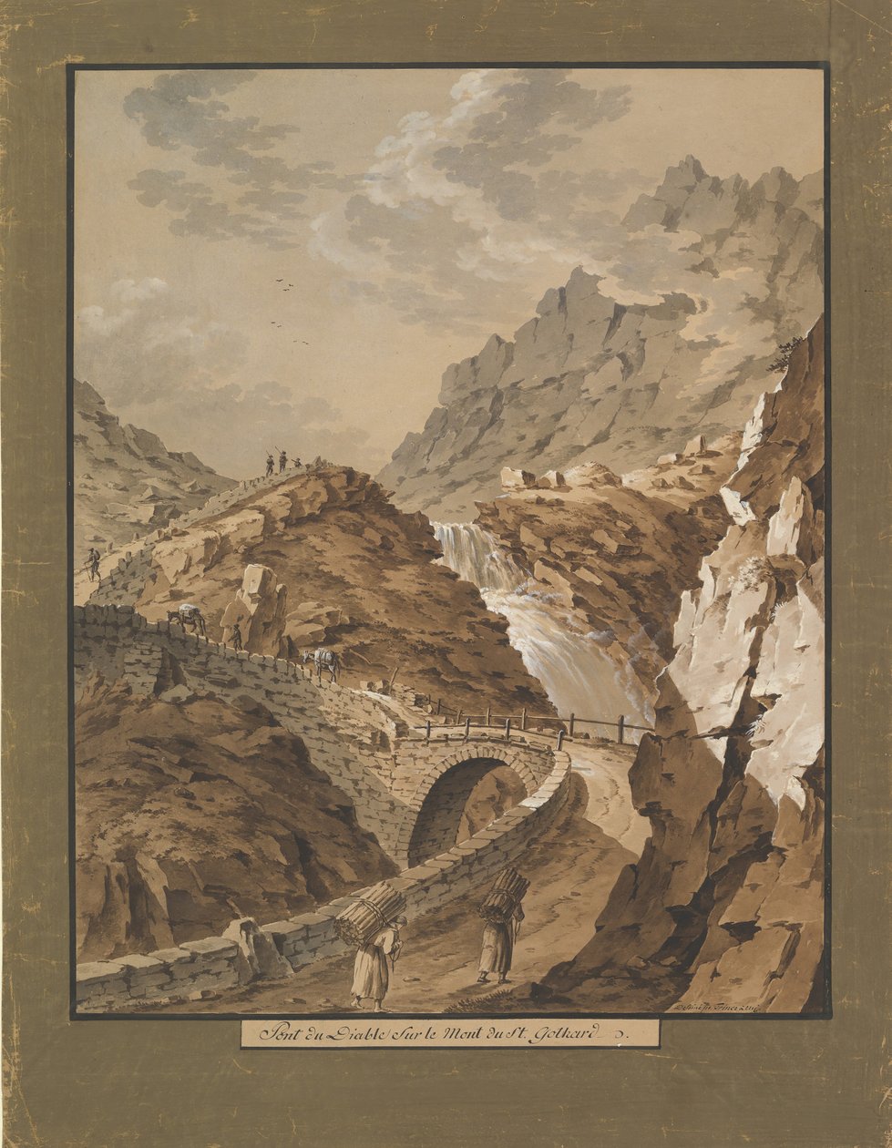 جسر الشيطان باتجاه جبل جوثارد في سويسرا ، 1785-1824. بواسطة زافير ترينر