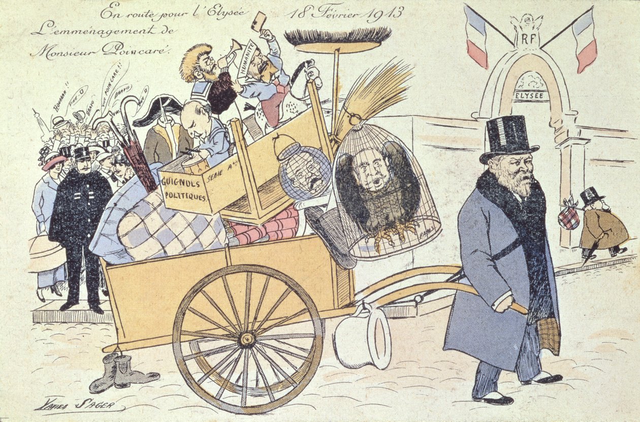 كاريكاتير ريموند بوينكير (1860-1934) ينتقل إلى قصر الإليزيه ، فبراير 1913 بواسطة كزافييه ساجر