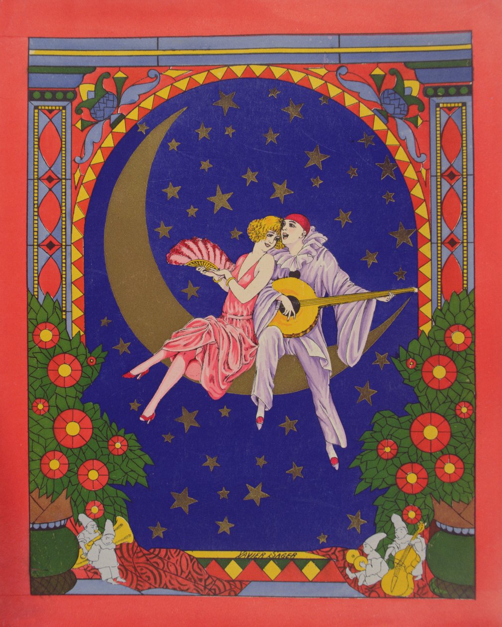 Pierrot و Columbine (chromolitho) بواسطة كزافييه ساجر