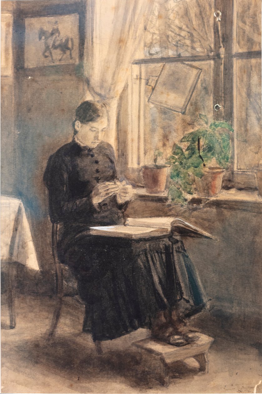 امرأة lacemaker (La Dentellière) (ألوان مائية) بواسطة كزافييه ميليري