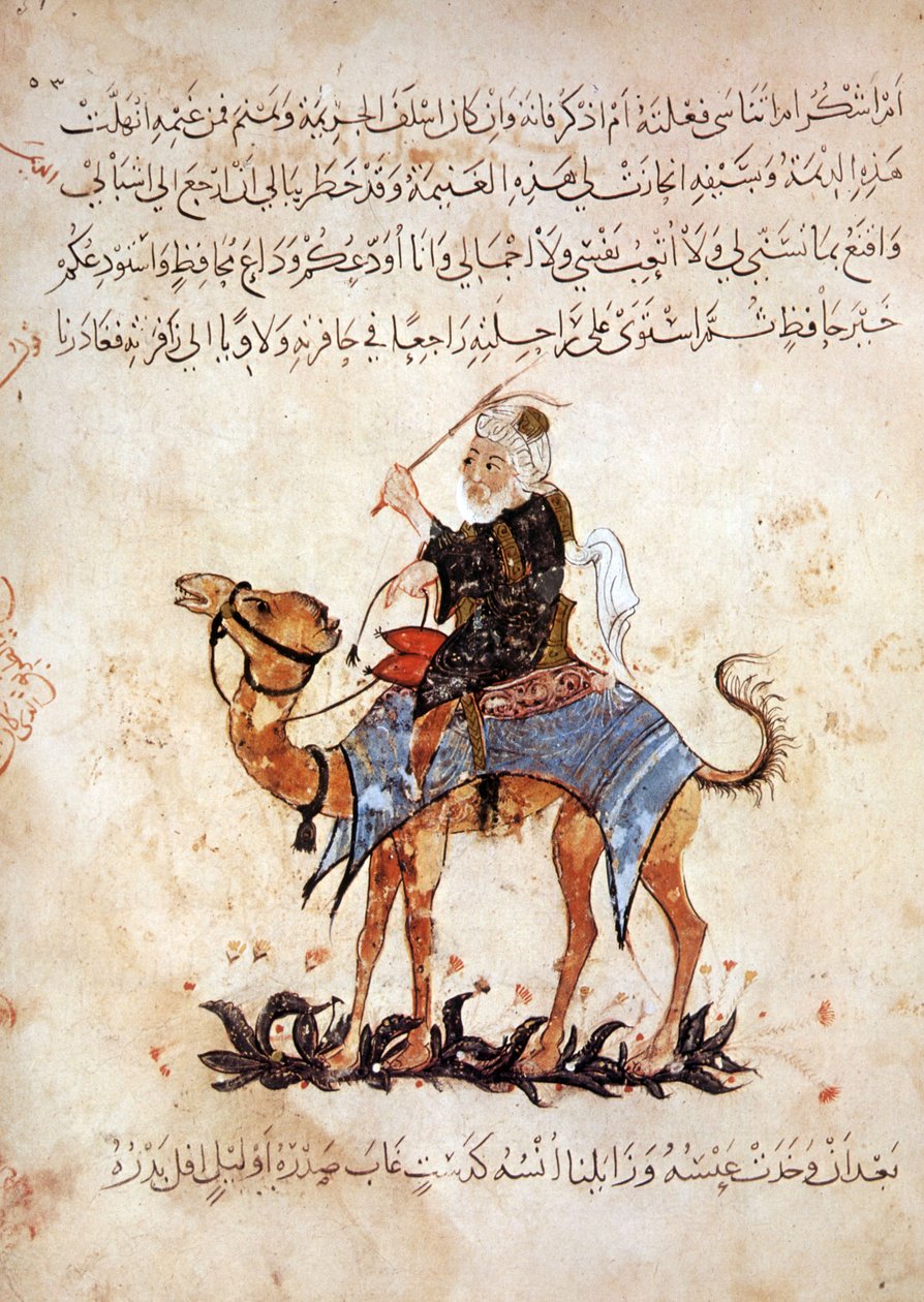 السيدة ع 5847 ص 51 ، أبو زيد على جمله ، من مقامات الحريري ، ج .1240 (غواش على الرق) بواسطة يحيى بن محمود الواسطي