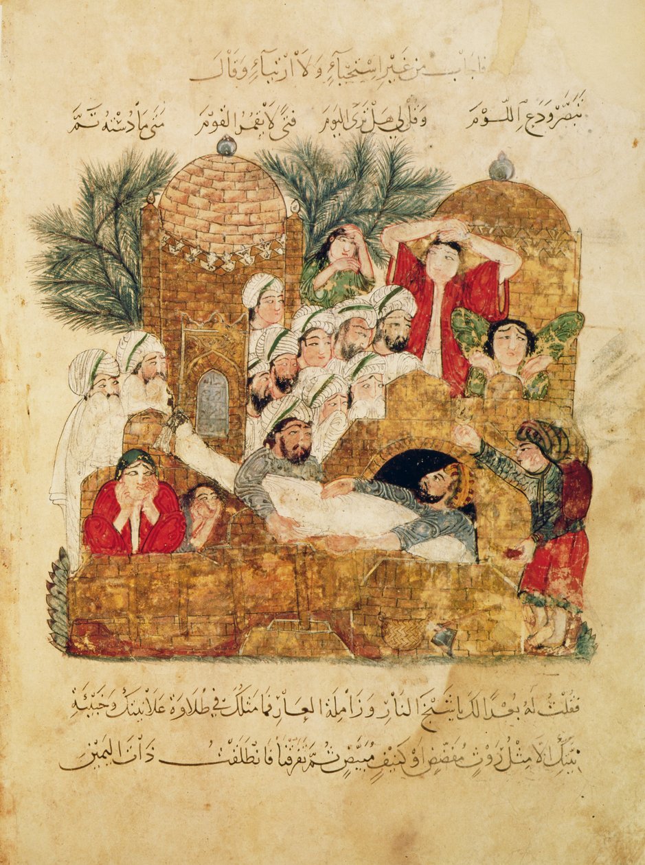 السيدة عرب 5847 ص 29 ، دفن ضحية الطاعون ، من المقامات ، الحريري ، ص 1240 بواسطة يحيى بن محمود الواسطي