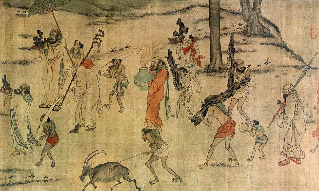 Vassal bringing their tributes to the Tang court, c.600-673 (ink & colour on silk) بواسطة يان ليبين (Attr. To)
