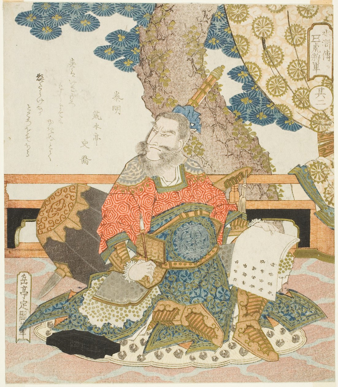 Qin Ming (Shinmei) ، حوالي عام 1828 (مطبوعات خشبية ملونة بأصباغ معدنية ؛ Surimono shikishiban pentaptych) بواسطة ياشيما جاكوتي