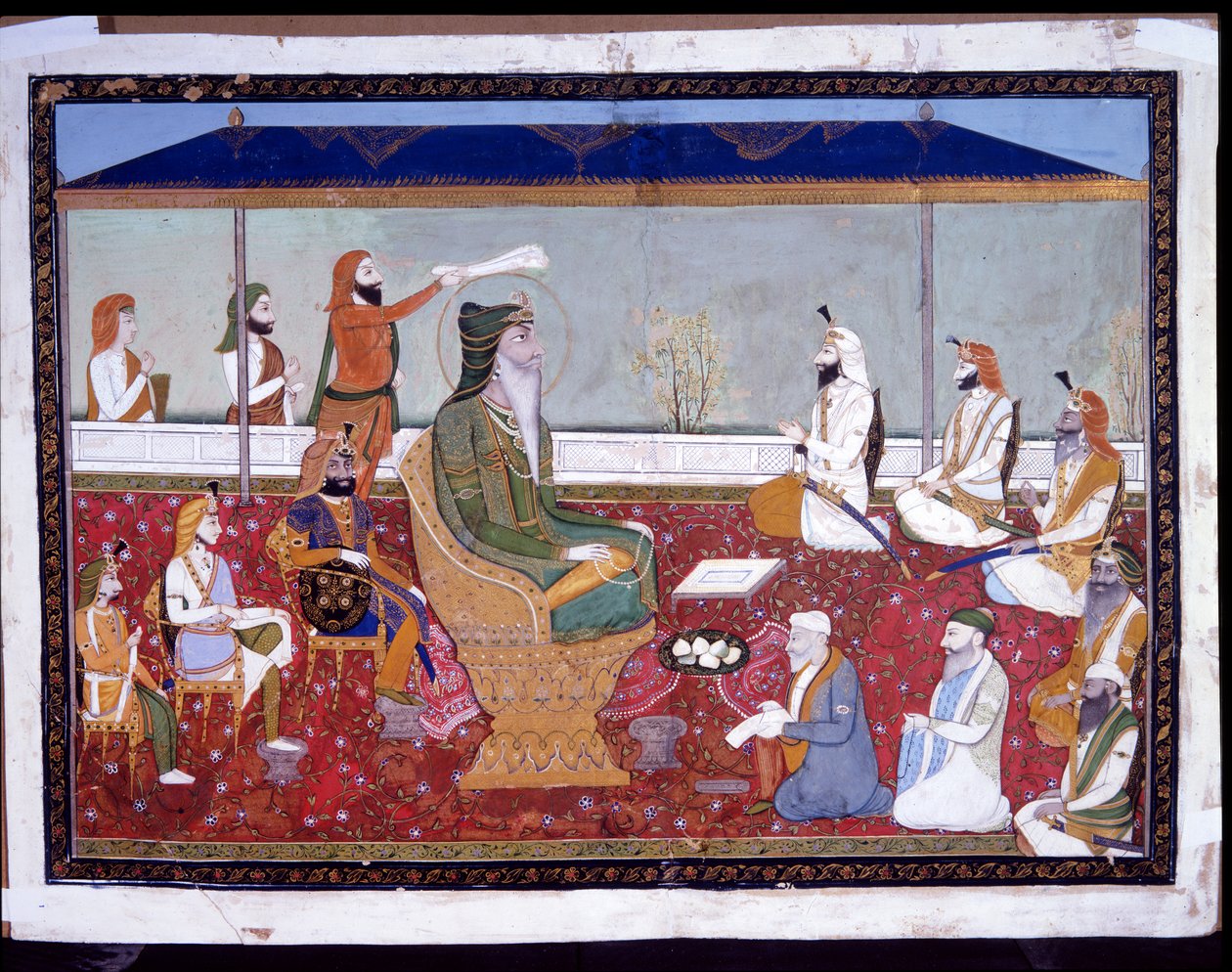 رانجيت سينغ على عرشه الذهبي ، c.1830 بواسطة Yechu Mussavir