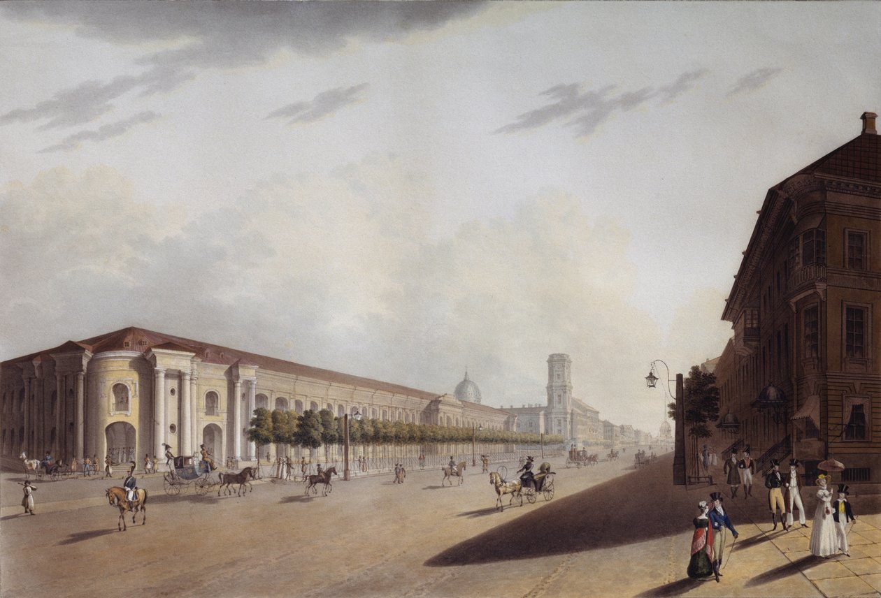 ساحة غوستيني دفور التجارية الكبرى في سانت بطرسبرغ ، 1820 بواسطة يرمولاي إيفانوفيتش يشاكوف