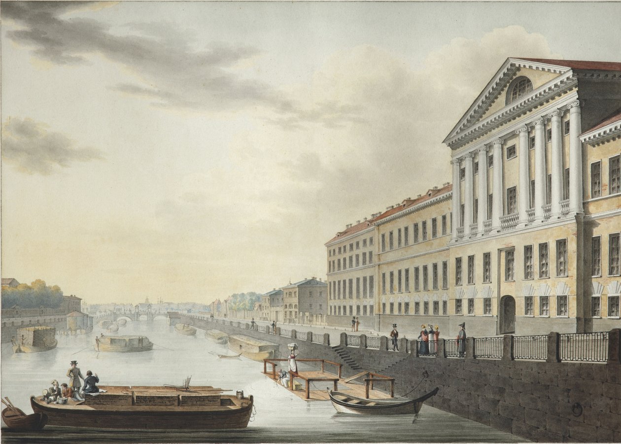 منظر لنهر فونتانكا من جسر إزمايلوفسكي ، 1820-1823 بواسطة يرمولاي إيفانوفيتش يشاكوف