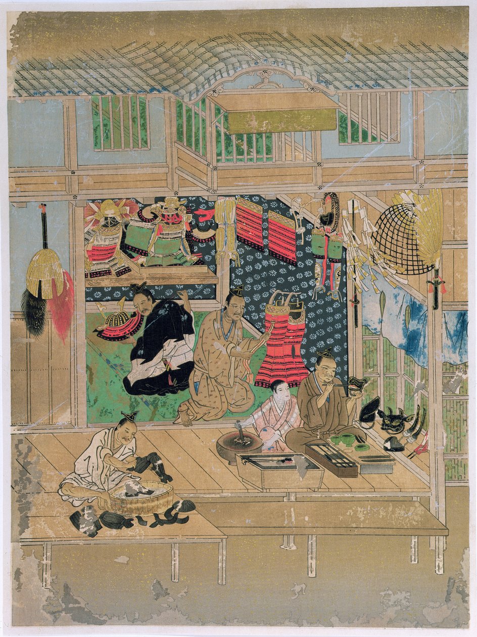 The Armourers ، توضيح من مجلة "The Kokka" ، يوليو 1914 9 colour litho) بواسطة يوشينوبو كانو
