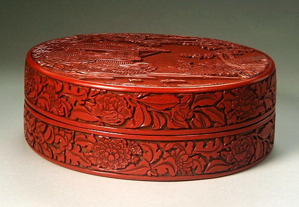 صندوق وغطاء Cinnabar الدائري المنحوت (الخشب المطلي) (انظر أيضًا 272181 و 272182) بواسطة اسرة يوان الصينية