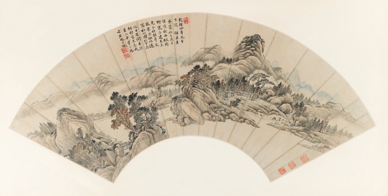 جبال الخريف لـ Jichang (Chi-ch-ang) ، 1739 (حبر ولون على ورق) بواسطة Yudong Tang Dai