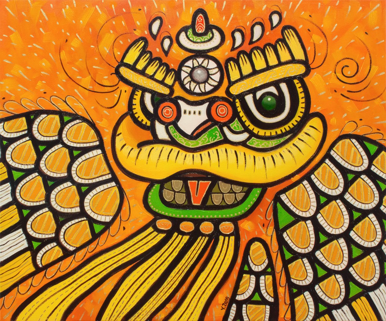 رقصة الأسد الأصفر، 2022 (زيت على قماش) بواسطة يو تسنغ