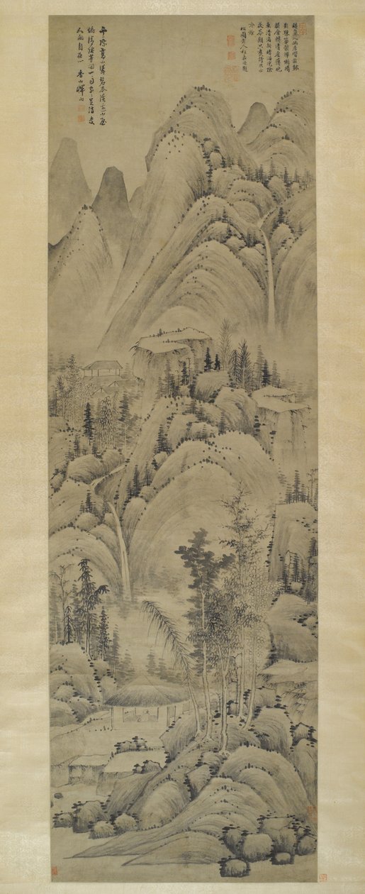 المناظر الطبيعية ، التمرير المعلق ، سلالة مينغ (1368-1644) (حبر على ورق) بواسطة يون هسيانج يون هسيانج