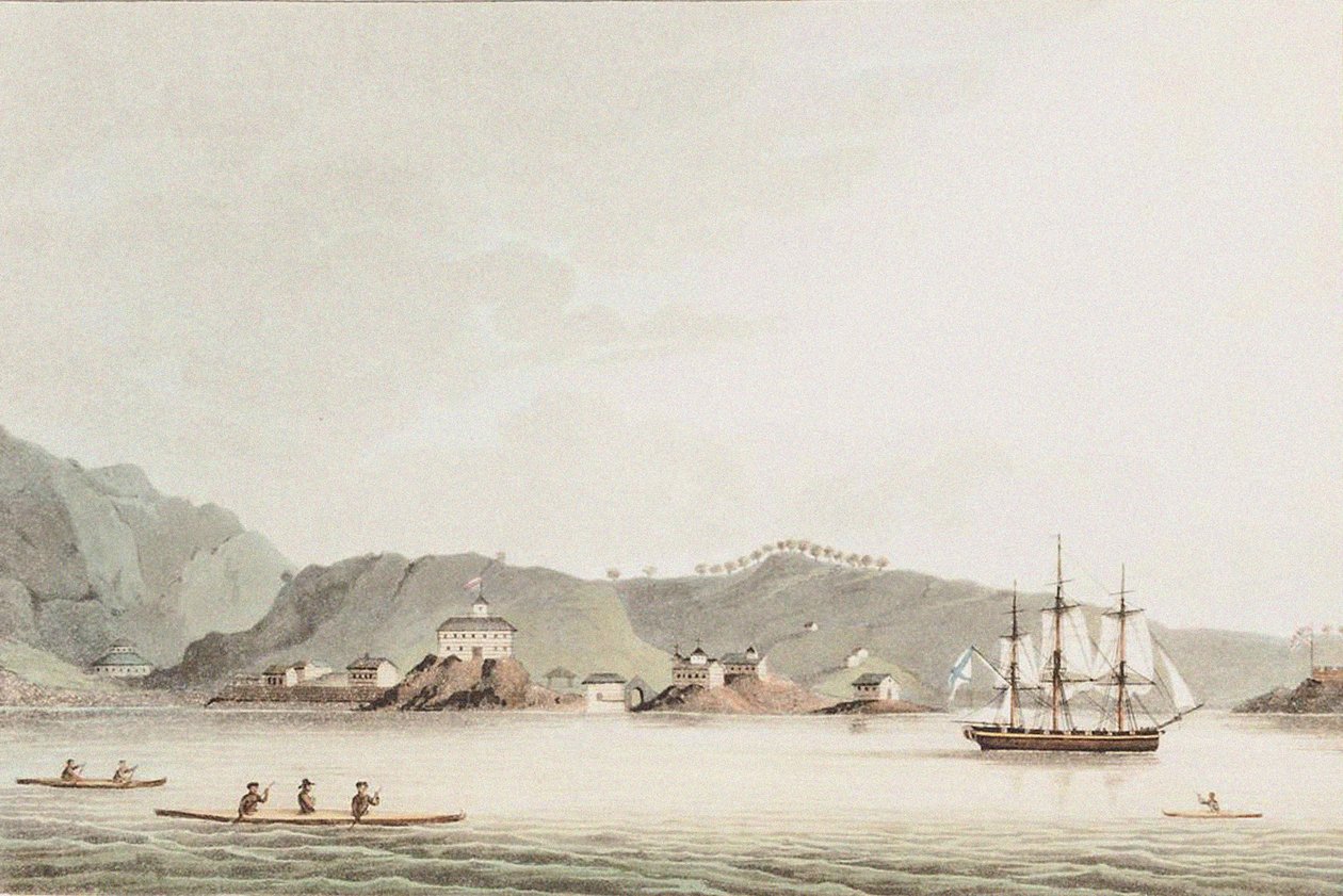 رسم توضيحي من رحلة حول العالم في السنوات 1803-06 ، في السفينة نيفا ، 1814 بواسطة يوري فيودوروفيتش ليسيانسكي