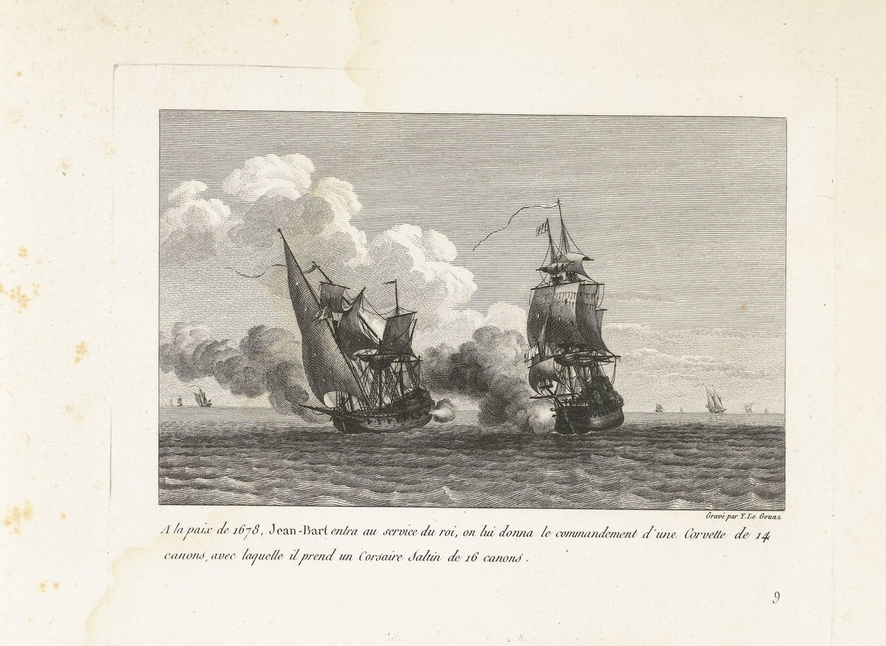 جان بارت في dienst van de koning van Frankrijk ، 1678 في سلام عام 1678 ، دخل جان بارت خدمة الملك ، وأعطي قيادة كورفيت 14 مدفعًا ، والتي أخذ بها 16 بندقية قرصان سالتين (العنوان على الكائن ) مجموعة الأمشاط بواسطة إيف ماري لو جوز