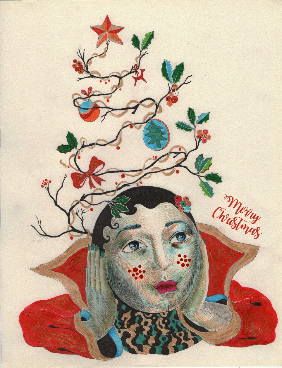 Christmas He-Elf، 2020 (رسم بالحبر على ورق) بواسطة سابينا نيدلتشيفا ويليامز (زانارا)