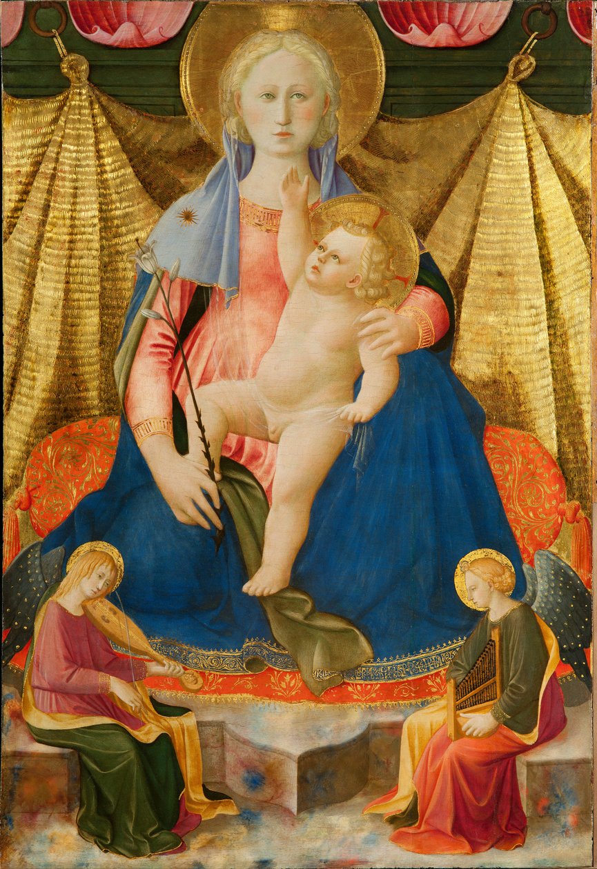 مادونا المتواضعة مع اثنين من الملائكة الموسيقيين ، ج. 1450 بواسطة Zanobi Strozzi