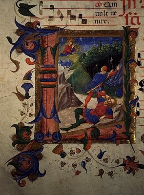 Missal 515 22v الحرف الأول التاريخي "L" الذي يصور عمى شاول بواسطة زانوبي بقلم بينيديتو ستروزي