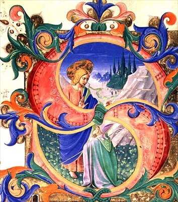 Missal 515 f.118r يُصوِّر الحرف الأول مؤرخًا "S" الذي يُصوِّر المسيح يبارك أسقفًا راكعًا ، وأضاءها فيليبو دي ماتيو توريلي (1409-68) من كتاب جوقة نُفِّذ قبل عام 1449 (رق) بواسطة زانوبي بقلم بينيديتو ستروزي