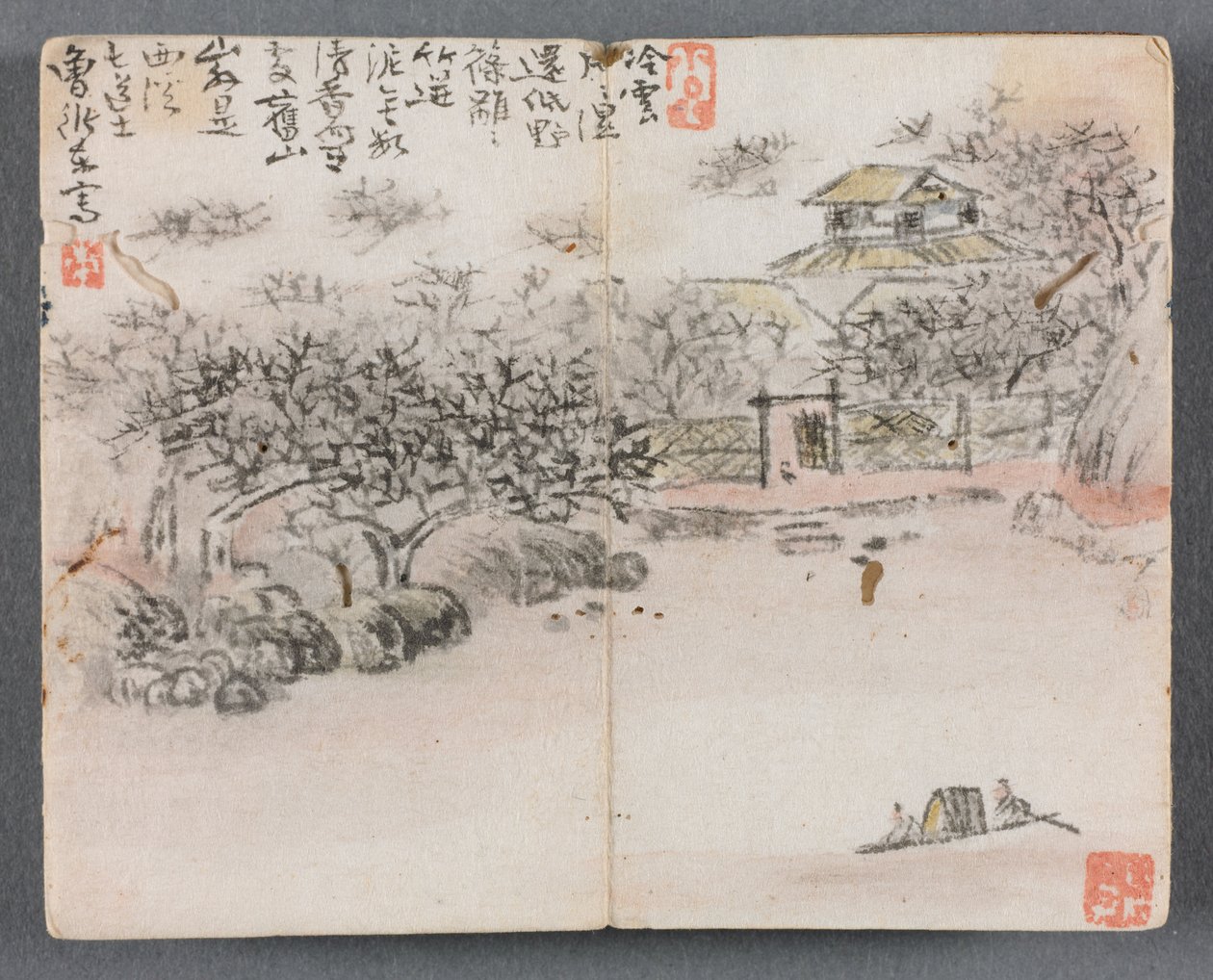 ألبوم مصغر بأشكال ومناظر طبيعية مع اثنين من القوارب 1822. بواسطة Zeng Yangdong
