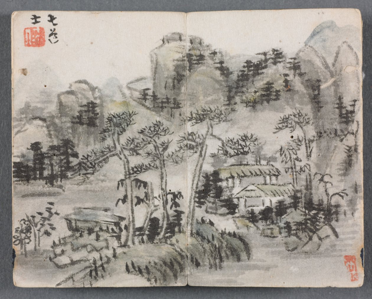 ألبوم مصغر بالأشكال والمناظر الطبيعية مع مبنيين ، 1822. بواسطة Zeng Yangdong