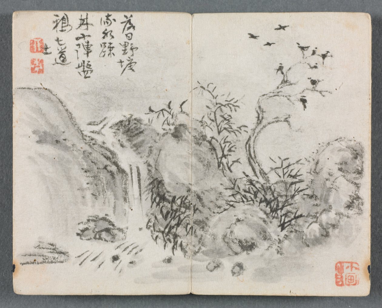 ألبوم مصغر بالأشكال والمناظر الطبيعية لشلال المناظر الطبيعية ، 1822. بواسطة Zeng Yangdong