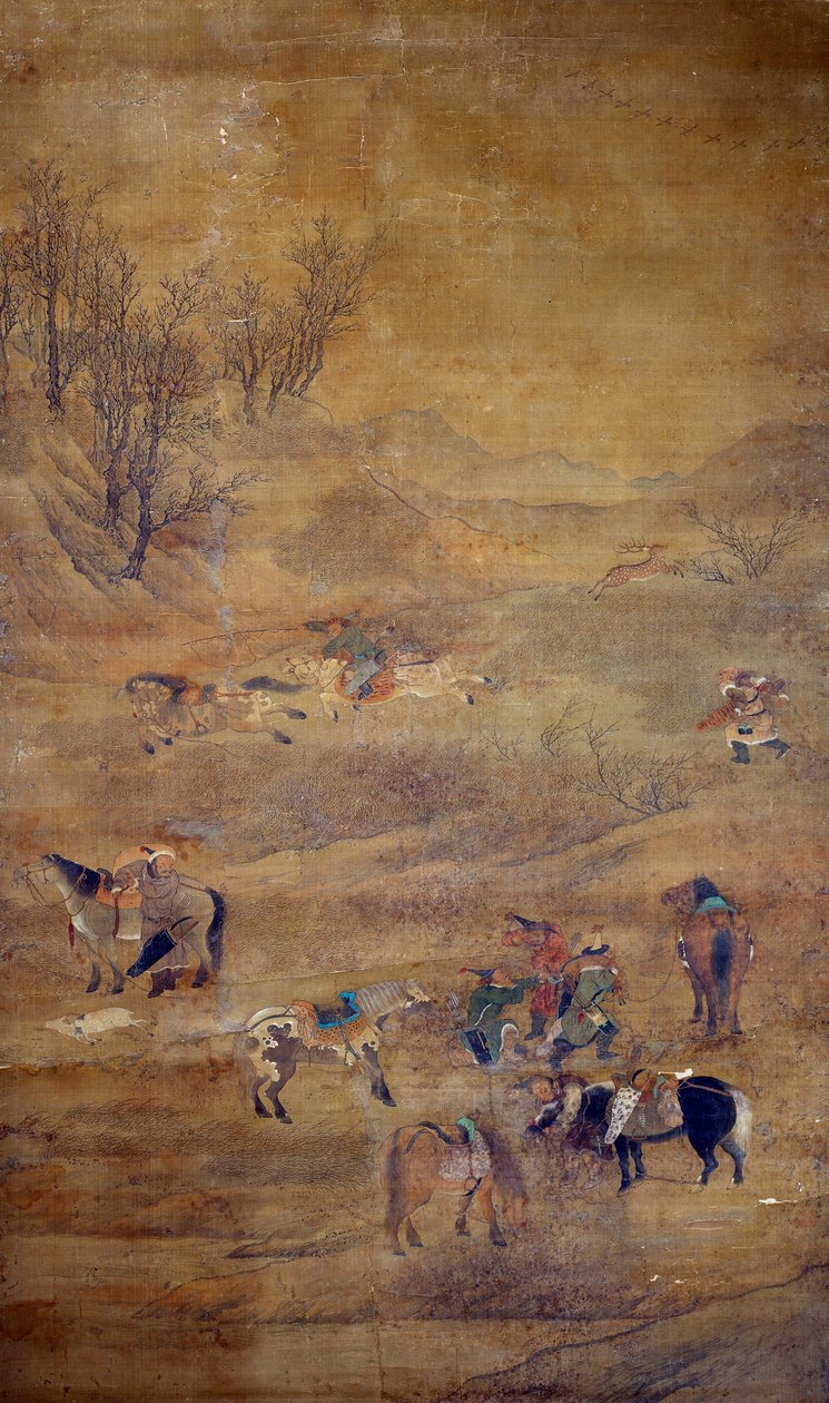 متسابق منغولي يطارد حصانًا. الرسم الحريري لفو تشاو مونغ بواسطة Zhao Mengfu Chao Meng Fu أو