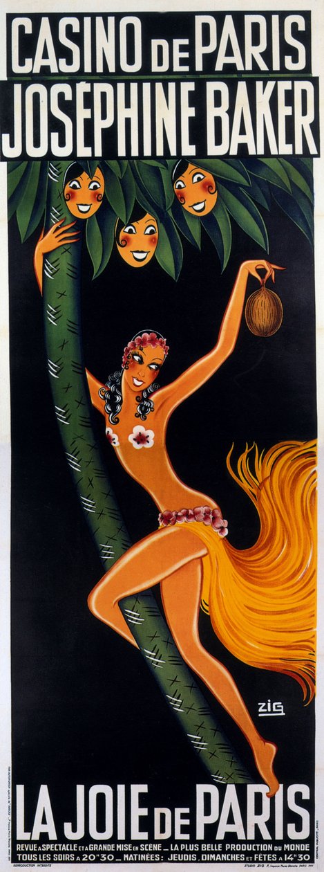 ملصق لعرض "La Joie de Paris" مع جوزفين بيكر 1930 بواسطة منعرج (1900-1936)