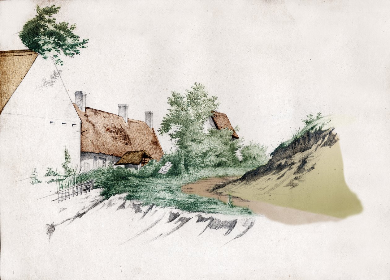 مزرعة من القش في وسط فرنسا. كاليفورنيا 1850 (رسم) بواسطة . .
