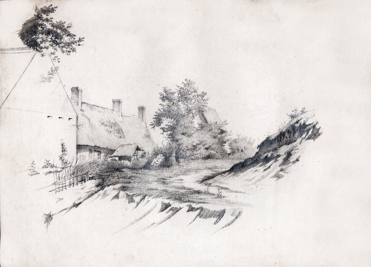 مزرعة من القش في وسط فرنسا. كاليفورنيا 1850 (رسم) بواسطة . .