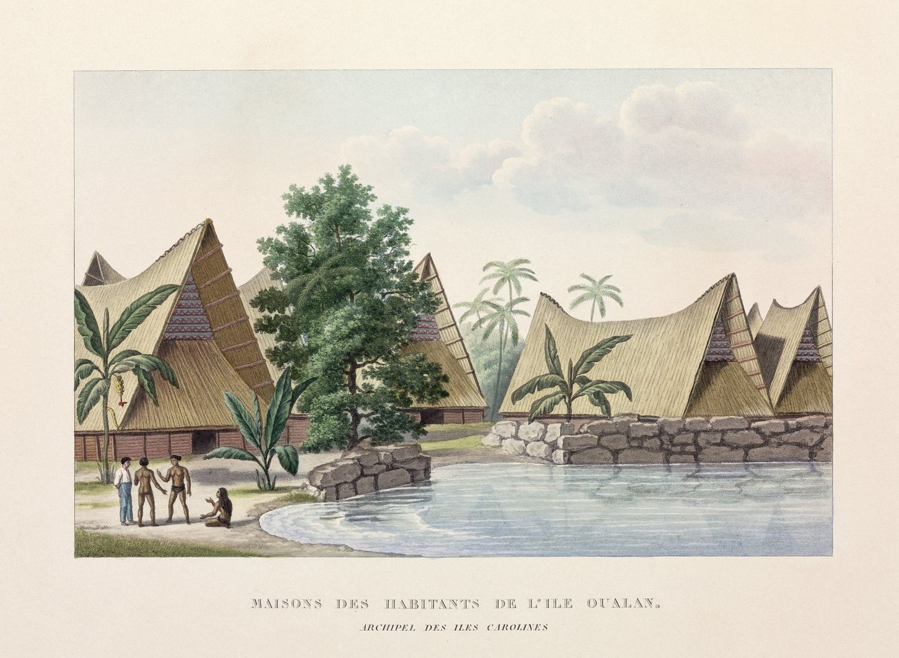 Architecture Houses on Oualan, Caroline Islands بواسطة فريدريك (المرتبط ب) بارنارد