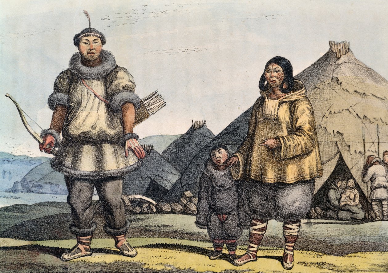 عائلة تشوكشي أمام الكوخ ، مضيق بيرينغ ، روسيا ، بقلم لويس خوريس (1795-1828) بواسطة دانييل فان دن كويبورن