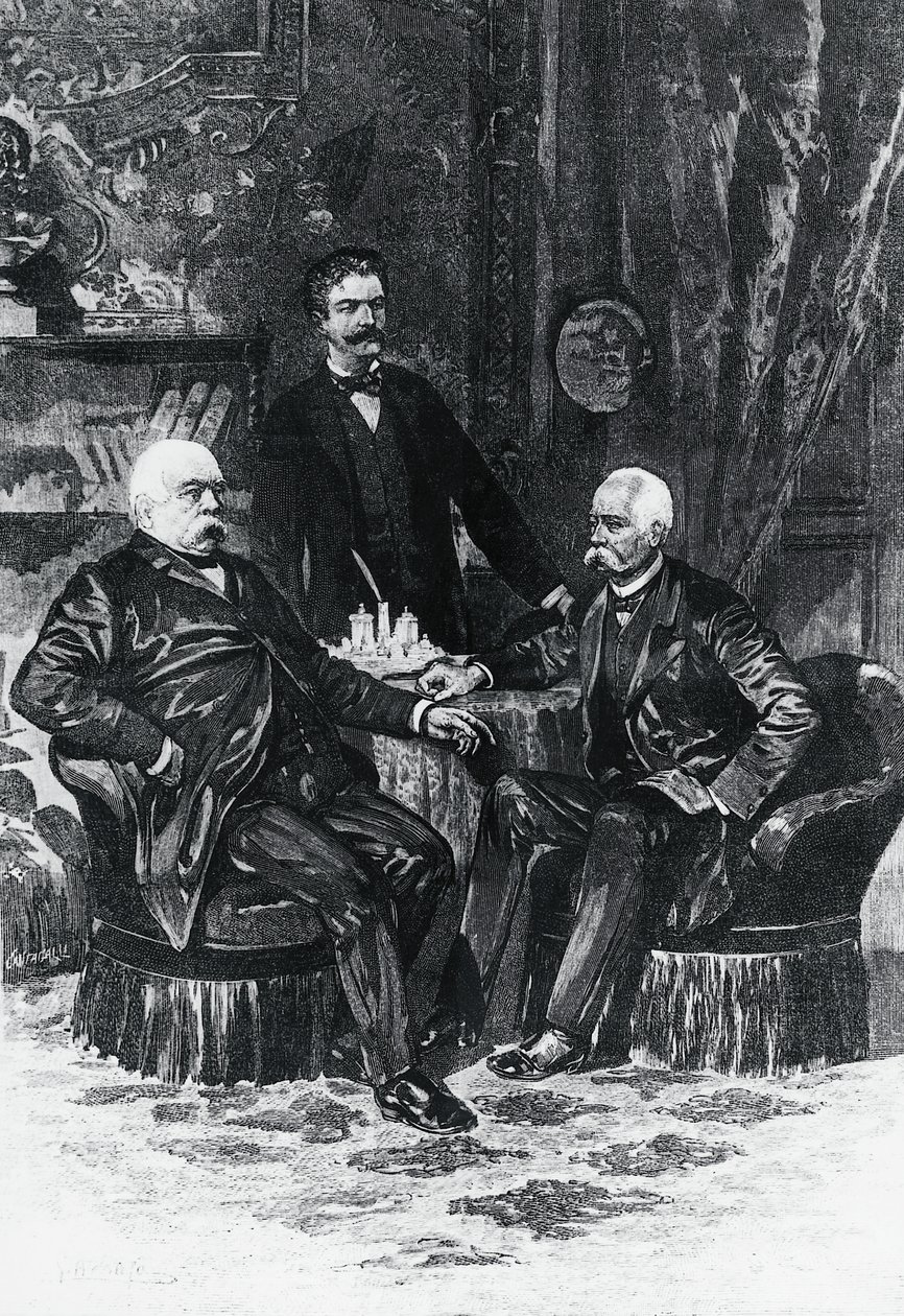 مؤتمر بين أوتو فون بسمارك (1815-1898) وفرانشيسكو كريسبي (1819-1901) في فريدريشسروه ، أكتوبر 1887 ، ألمانيا بواسطة سيفيريني سيفيريني