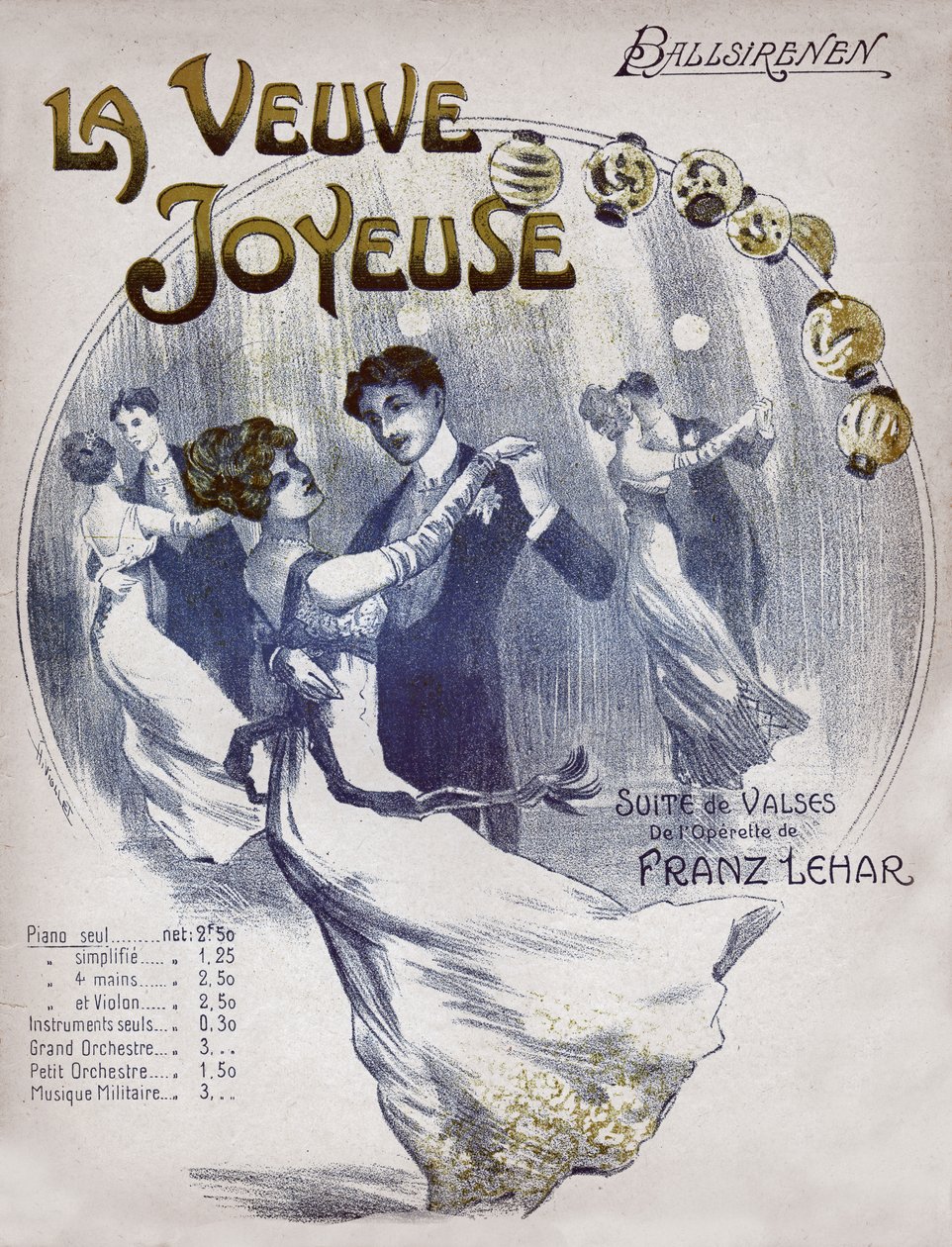الأزواج يرقصون على رقصة الفالس بالسيرينين. حوالي عام 1910 (رسم توضيحي) بواسطة . .