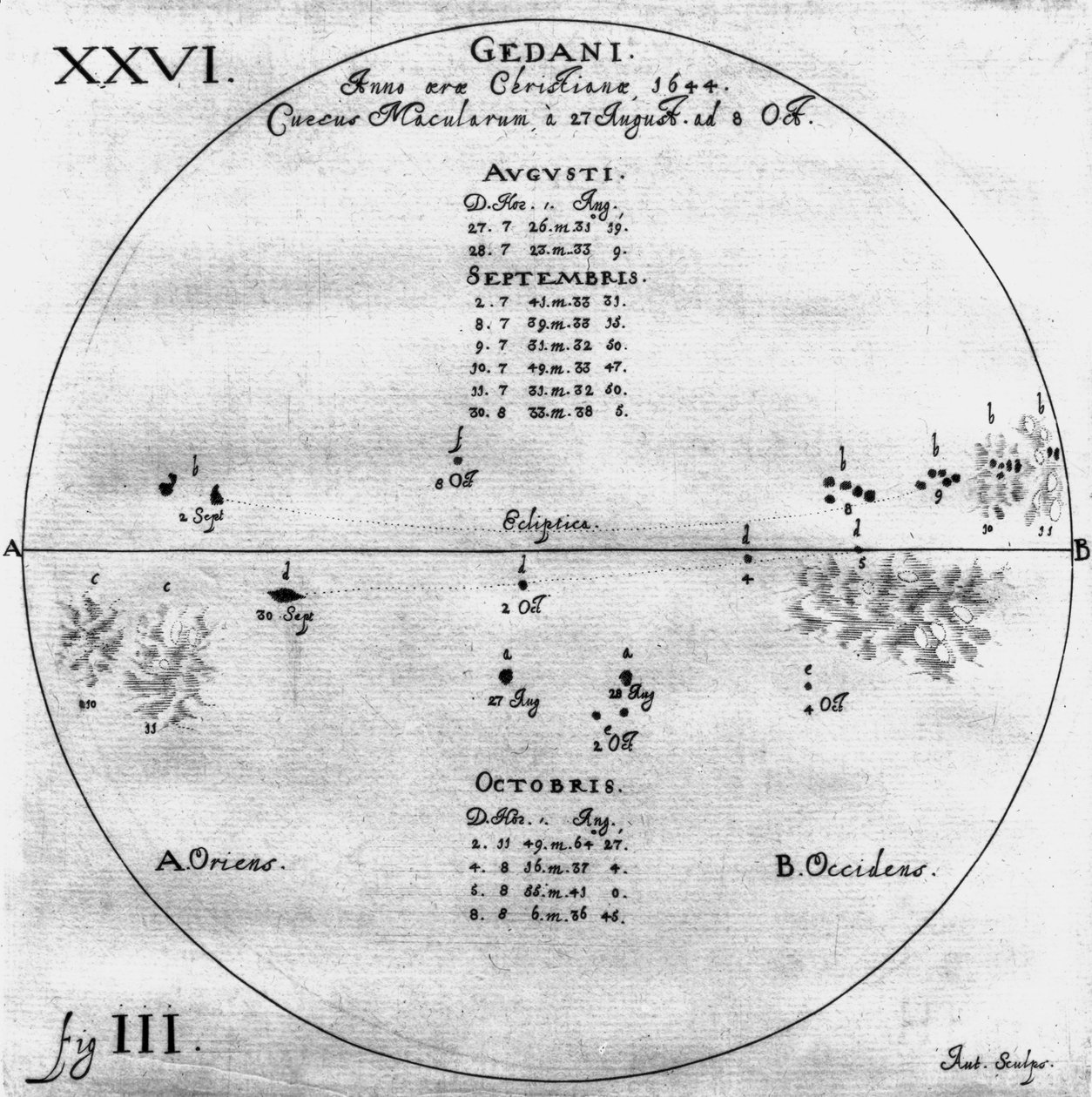 رسومات البقع الشمسية ، 27 أغسطس - 8 أكتوبر 1644 بواسطة فريدريك (المرتبط ب) بارنارد