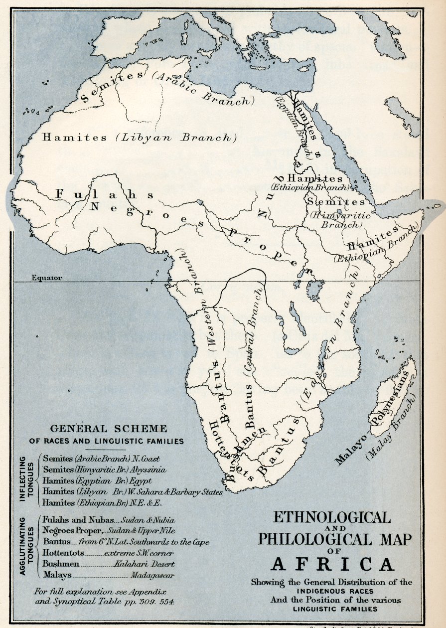 Ethnological and Philological map of Africa as it was in the 19th century, from