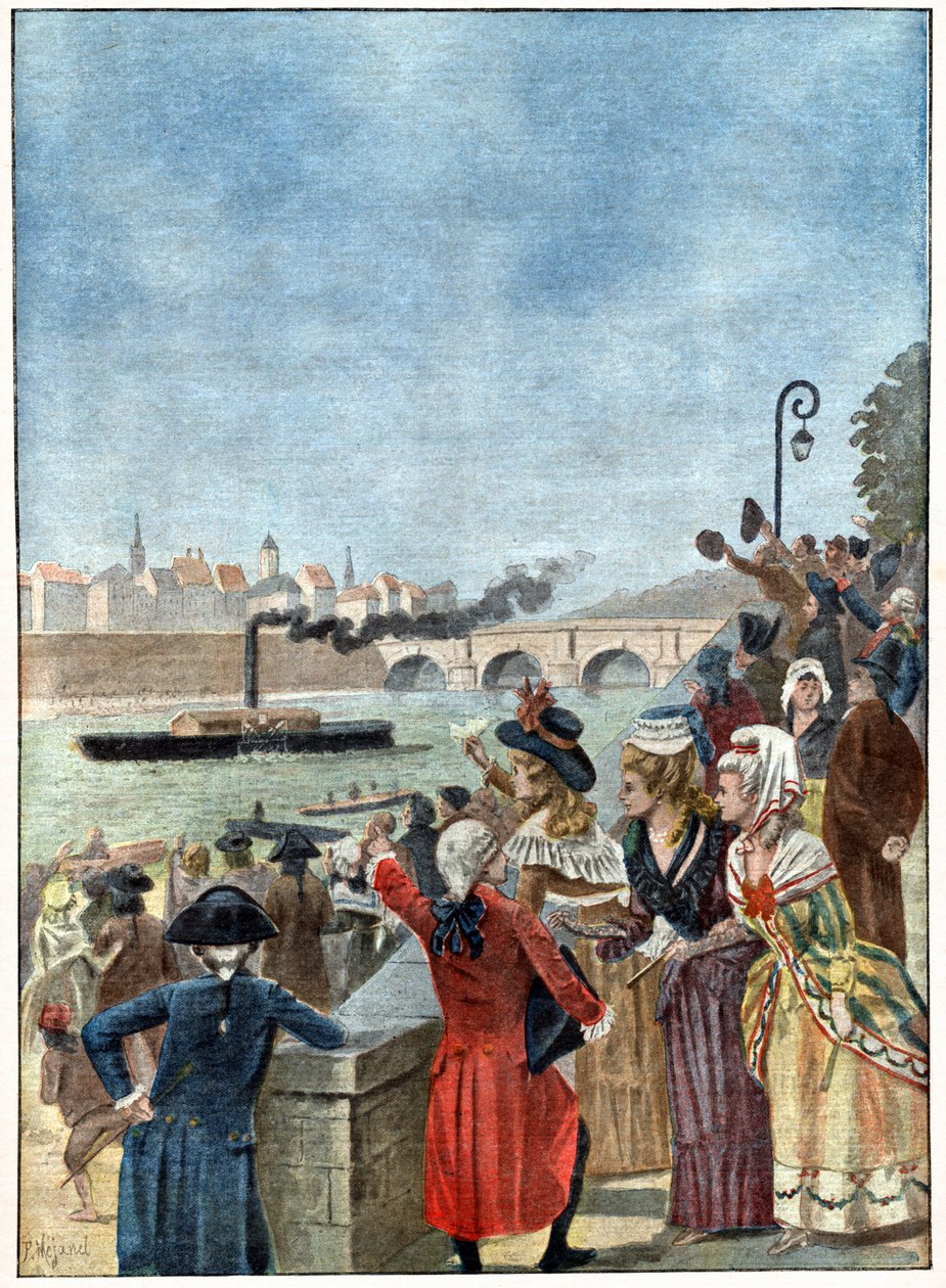 تجربة Jouffroy d'Abbans (1783) ، باخرة مجداف على Saone بواسطة . .