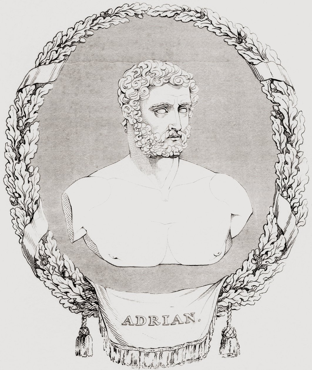 هادريان ، Publius Aelius Trajanus Hadrianus Augustus (76 - 138) ، الإمبراطور الروماني ، من المعرض التاريخي للصور واللوحات ، نُشر عام 1808 بواسطة فرديناند جورج والدمولر