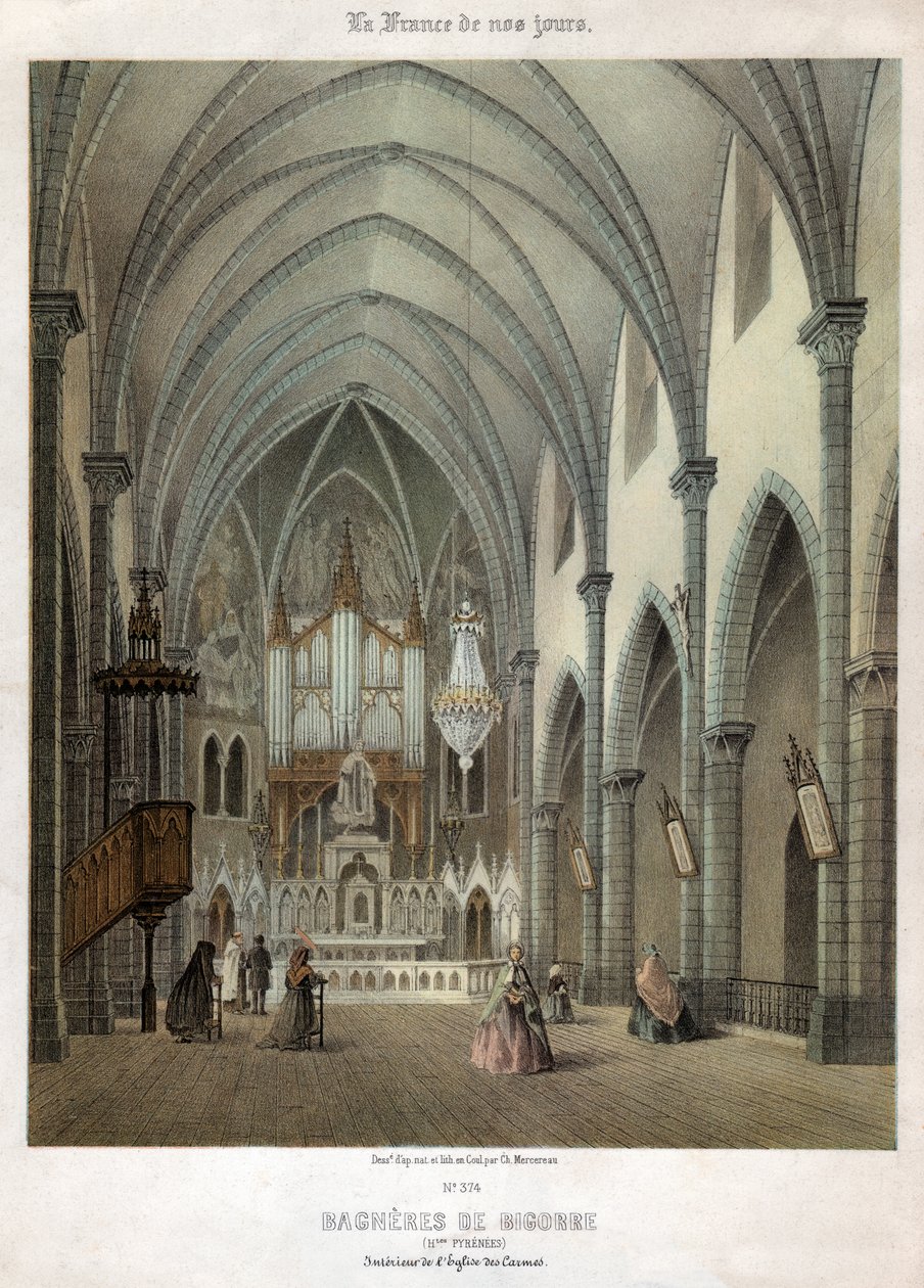 داخل الكنيسة الكرمليّة في باغنريس دي بيغور. كاليفورنيا. 1870 (نقش) بواسطة . .