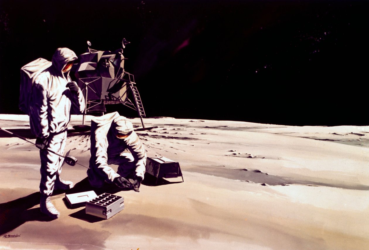 Manned Space Flight, USA, Apollo, General ArtistÕs impression of astronauts working on the Moon بواسطة فرديناند جورج والدمولر