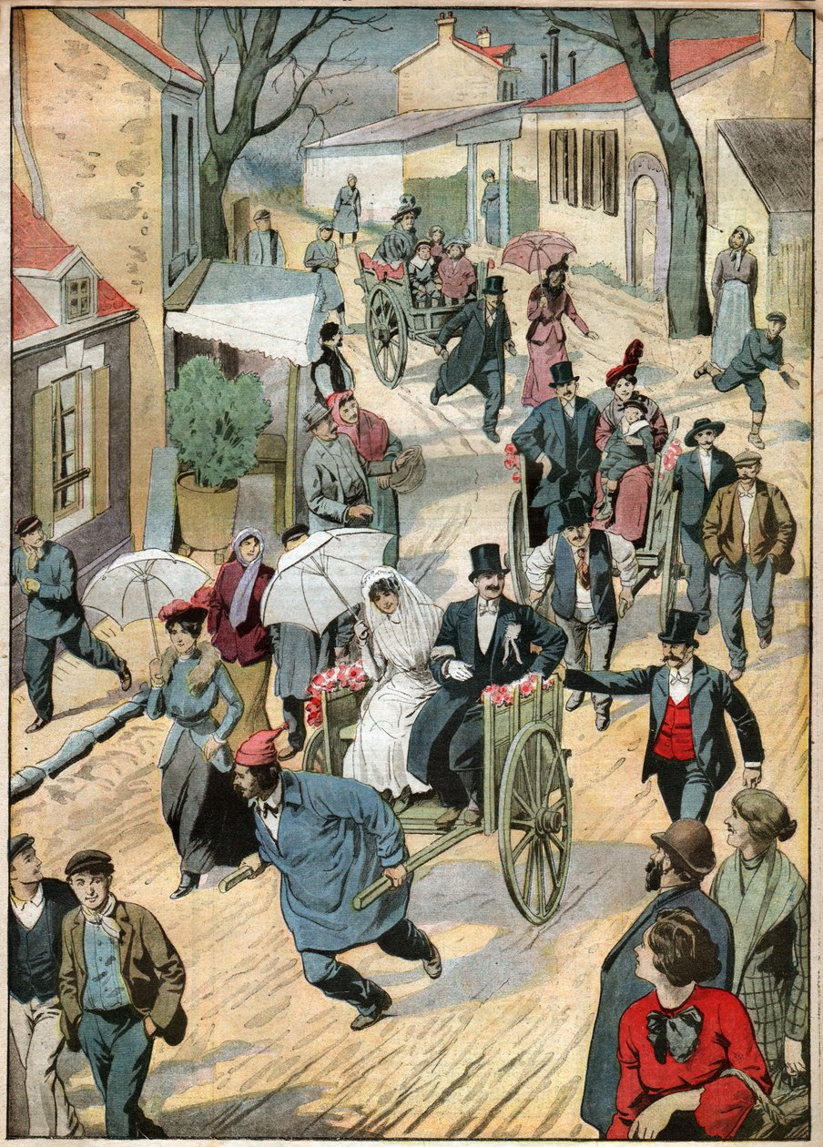 Mariage en charrette a bras. Wedding procession on handcart. بواسطة فرديناند جورج والدمولر