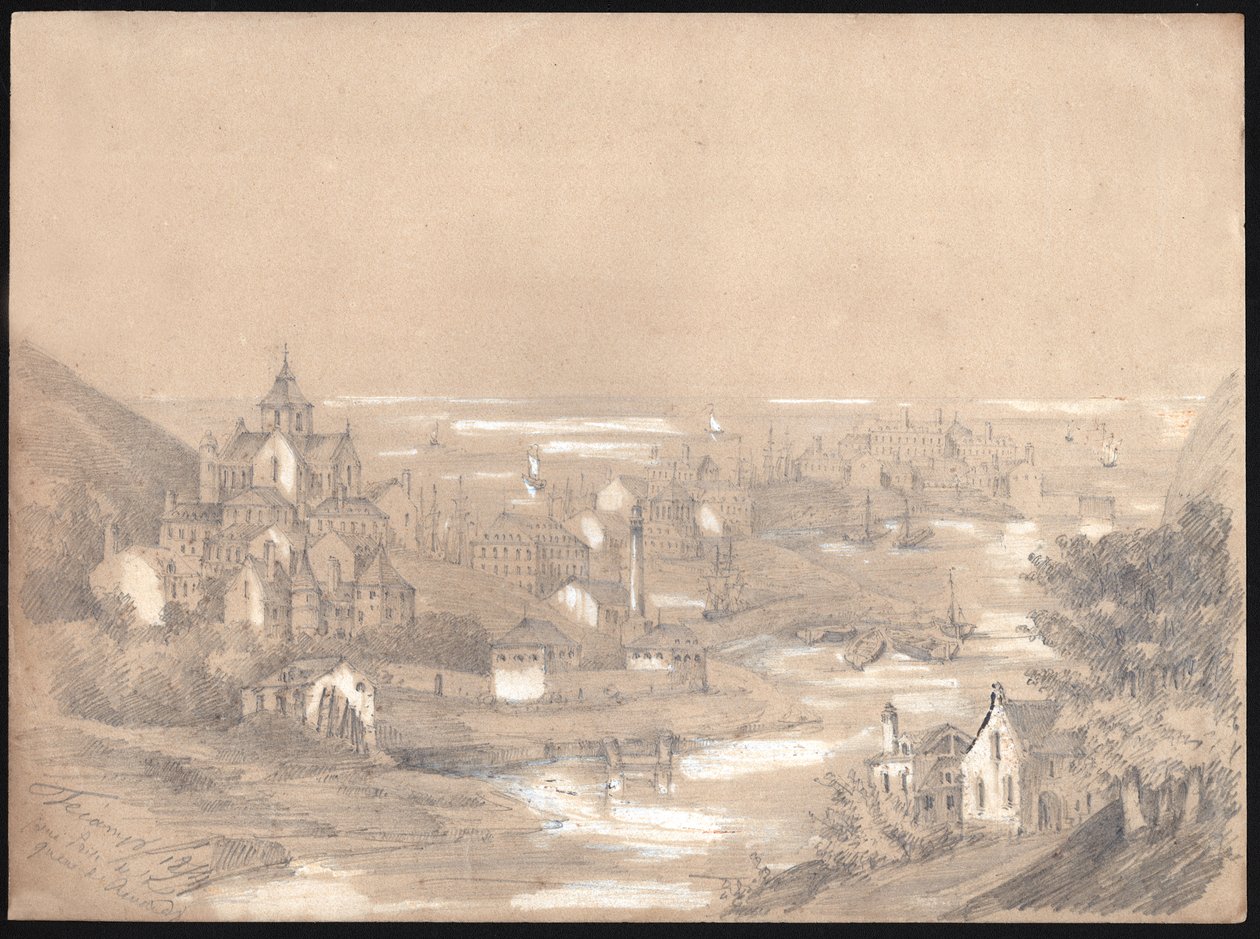 بانوراما مدينة فيكامب ، نورماندي. 1841 (رسم) بواسطة . .