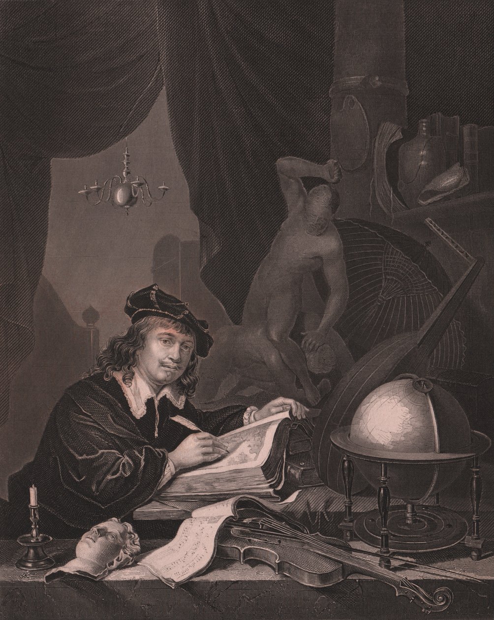 صورة للرسام الهولندي جيريت دو (1613-1675) ، نقش لألبرت هنري باين من لوحة جيريت دو ، من معرض باين الملكي في دريسدن ، بقلم ألبرت هنري باين وناشر إتش باين دريسدن ولايبزيغ ، حوالي عام 1840 بواسطة سيفيريني سيفيريني