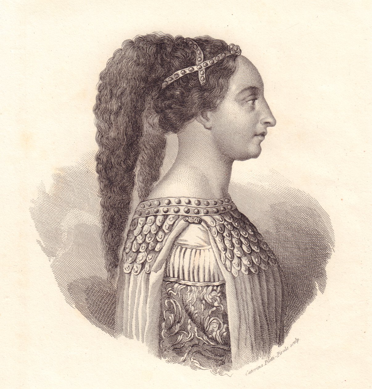 صورة النبيلة الإيطالية إيسوتا ديجلي آتي (حوالي 1432-1474) ، نقش على النحاس بواسطة كاترينا بيوتي بيرولا بواسطة سيفيريني سيفيريني